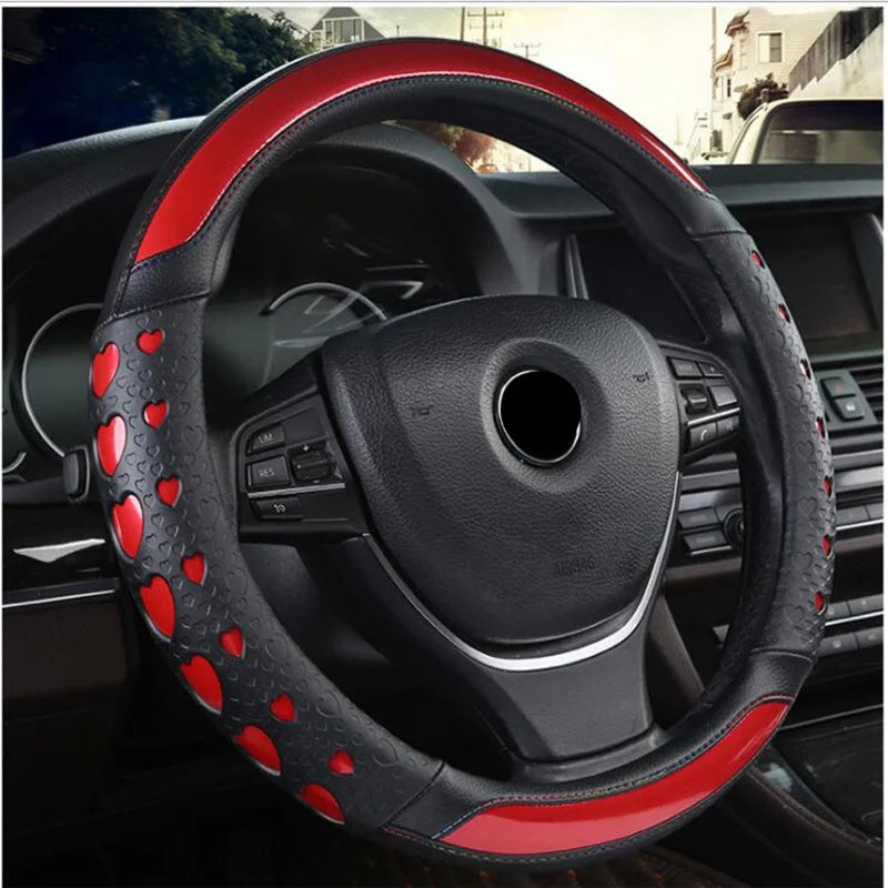 Fashion Heart Style Car Steering Wheel Cover Non-slip Fit Size 38CM Steering Wheel High Quality Interior Accessories