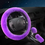 3PCS Set Soft Furry Polyester Women Car Accessories All Season Universal Fit - Include Gear Shift,Handbrake,Steering Wheel Cover