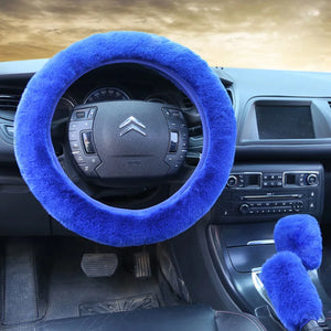 3PCS Set Soft Furry Polyester Women Car Accessories All Season Universal Fit - Include Gear Shift,Handbrake,Steering Wheel Cover