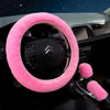 3PCS Set Soft Furry Polyester Women Car Accessories All Season Universal Fit - Include Gear Shift,Handbrake,Steering Wheel Cover