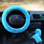 3PCS Set Soft Furry Polyester Women Car Accessories All Season Universal Fit - Include Gear Shift,Handbrake,Steering Wheel Cover