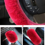 3PCS Set Soft Furry Polyester Women Car Accessories All Season Universal Fit - Include Gear Shift,Handbrake,Steering Wheel Cover