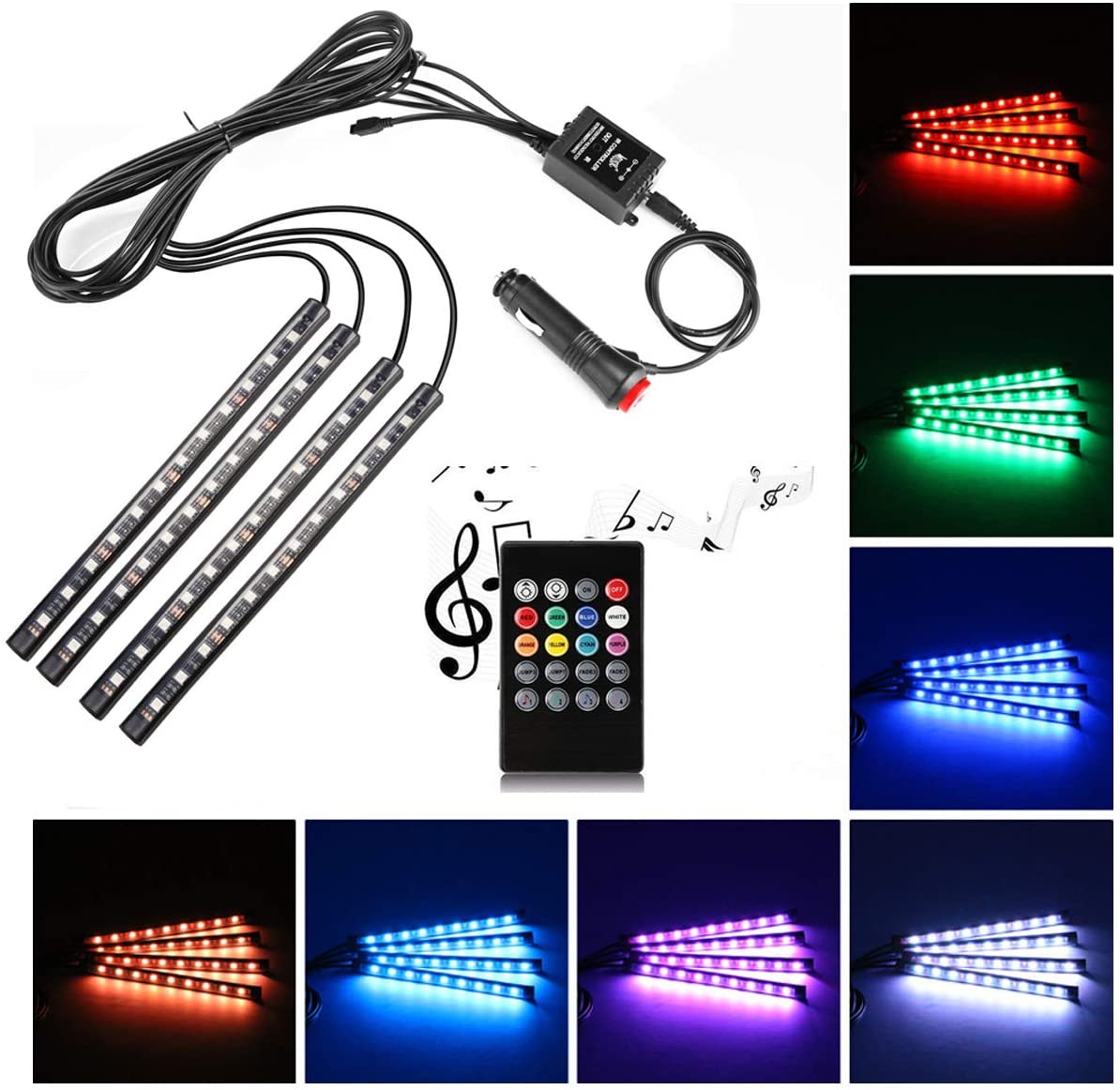4 x Car interior LED lights with remote control